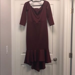 Burgundy mermaid/high low dress